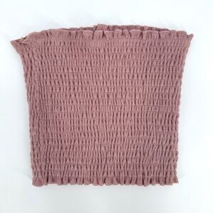 Strapless Ruched Tube Top Smocked Ruffle Hem Stretchy Cropped Blush Pink Bozzolo